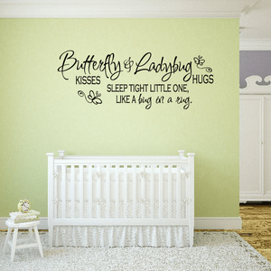 Nursery wall decal with butterfly and ladybug script and sleep quote