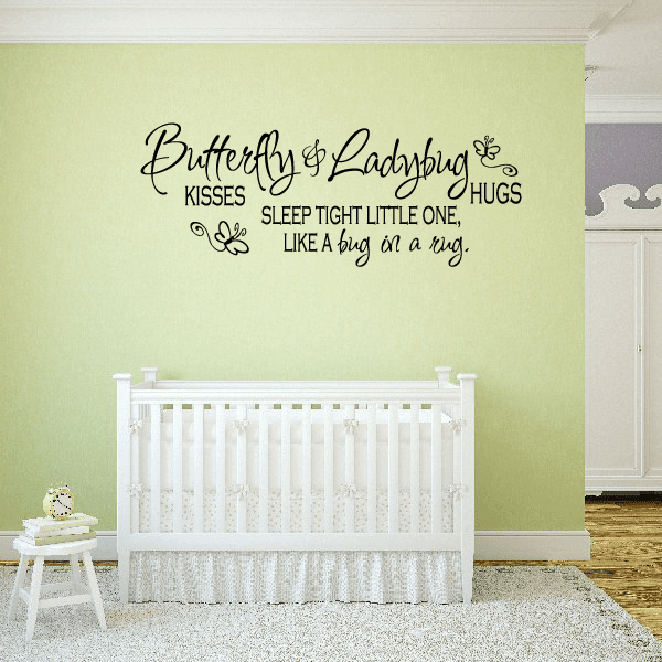 Nursery wall decal with butterfly and ladybug script and sleep quote