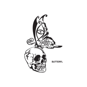 Black butterfly and skull graffiti decal