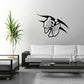 Butterfly wall decal vinyl sticker with black wings and white flower details
