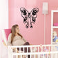Butterfly wall decal in black vinyl with decorative swirls and wings