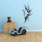 Black and white butterfly vinyl wall decal with blue accents and detailed wing lines