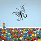 Butterfly vinyl wall decal with black and light-blue wings, curving antennae and swirls