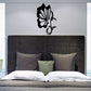 Butterfly wall decal, black butterfly with white wing details and curling vine