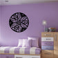 Butterfly wall decal: black circular vinyl with butterfly and leaf pattern