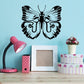 Black butterfly vinyl wall decal with symmetrical wings and body detail