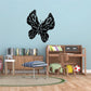 Butterfly wall decal, black vinyl silhouette with white vein lines.