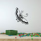 Butterfly wall vinyl decal, black outline with white wings and swirls