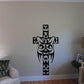 Butterfly cross vinyl wall decal in black with ornate scrollwork