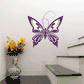 Purple butterfly vinyl wall decal with decorative swirls and dotted wings.