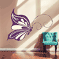 Butterfly wall vinyl decal with purple and white wings and curly body accents.