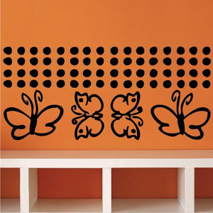 Butterfly wall decals kit with black dot border and butterfly outlines