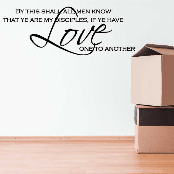 Scripture vinyl decal with 'Love' heart and one-another text