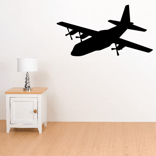 C-130 Hercules airplane decal: black silhouette with propellers and wings