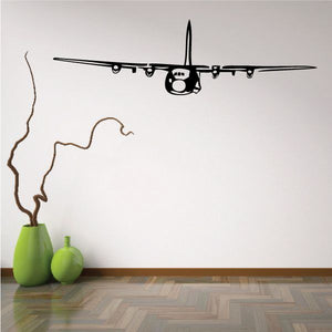 C-130 Hercules aircraft wall decal with black plane silhouette and brown outline