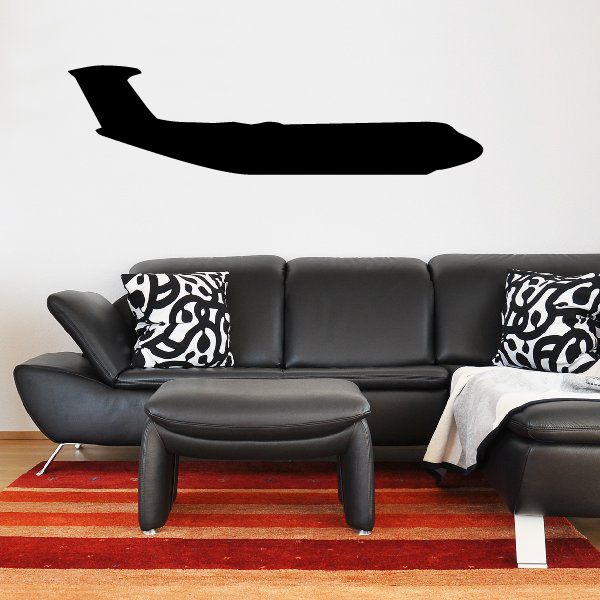 Black aircraft fuselage vinyl decal with curved wing silhouette