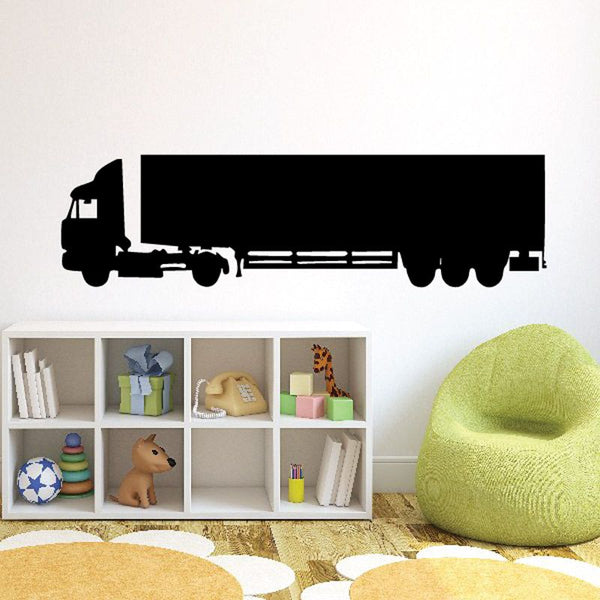 Vinyl wall decal of a black cab and trailer truck silhouette