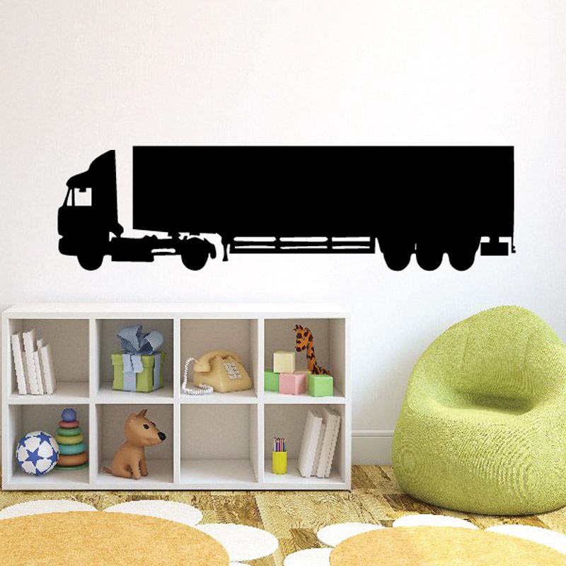 Vinyl wall decal of a black cab and trailer truck silhouette