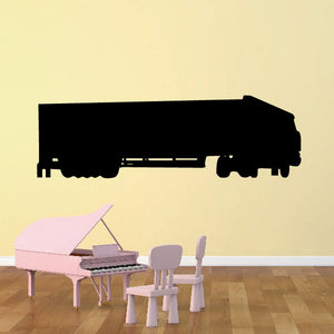 Cab and trailer truck wall decal, black vinyl truck silhouette