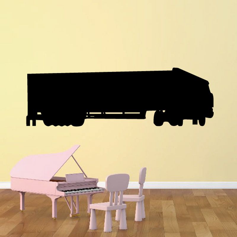 Cab and trailer truck wall decal, black vinyl truck silhouette