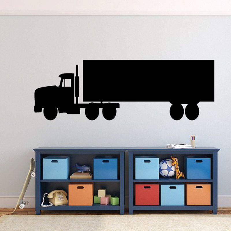 Truck wall decal featuring a black semi-trailer silhouette on a light wall