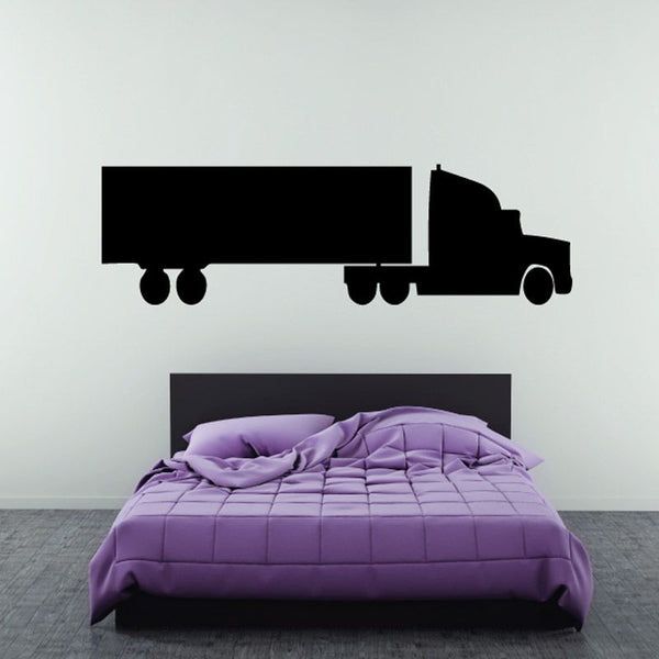 Truck wall decal silhouette with cab and trailer, dark black vinyl
