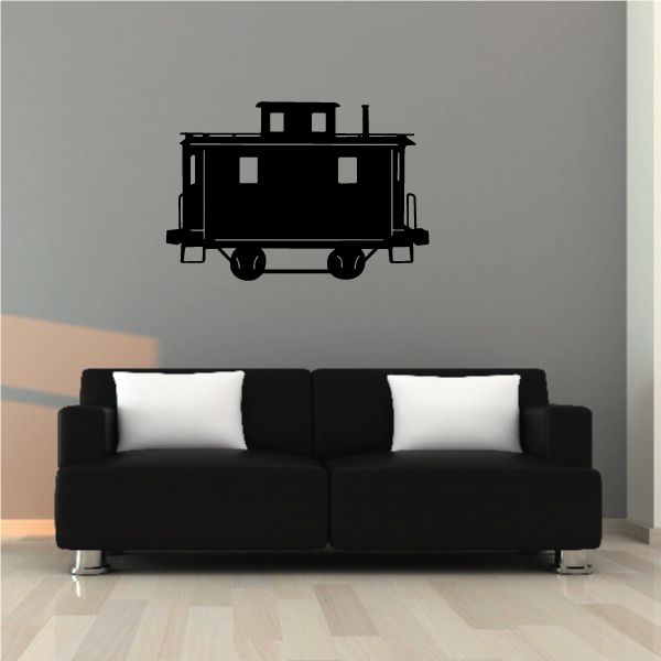 Black caboose train wall decal with rectangular body and wheels