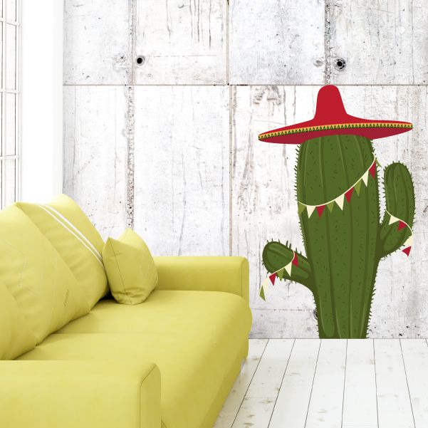 Cactus Cinco de Mayo wall decal vinyl sticker with green cactus and red sombrero