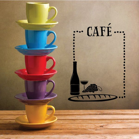 Image of Cafe Wine Bread and Grapes Frame Wall Decal