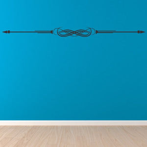 Double pointed arrow vinyl decal with calligraphic knot ornament in the center