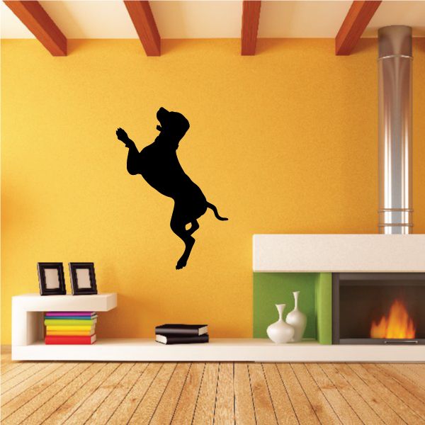 Coonhound dog silhouette wall decal, black jumping pose