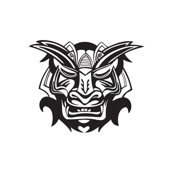 Tiki beast decal with stylized black and white roaring face design