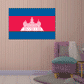 Cambodia flag sticker, rectangular blue-red with white Angkor Wat temple emblem