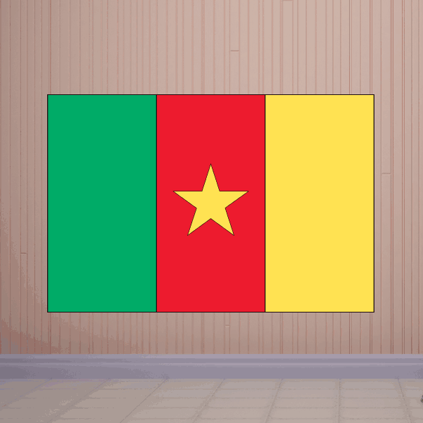 Cameroon flag sticker with green, red, yellow vertical panels and red-bordered yellow star