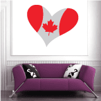 Red heart sticker with Canada maple leaf and flag