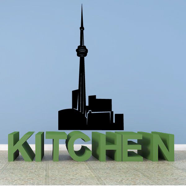 CN Tower Toronto wall decal with green KITCHEN letters