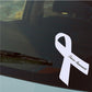 White cancer awareness ribbon vinyl sticker with Cancer Awareness banner