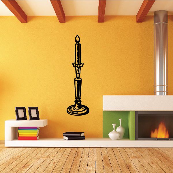 Candlestick wall decal: black candle with flame on base