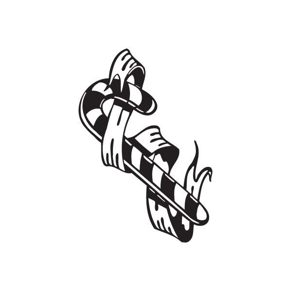 Candy cane in scroll decal, black and white swirled design