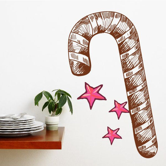 Image of Candy Cane with Stars Christmas Decorations Decal