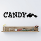 Candy wall decal with large black 'CANDY' lettering and small candy icons
