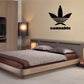Cannabis leaf decal with bold cannabis text, black vinyl wall sticker