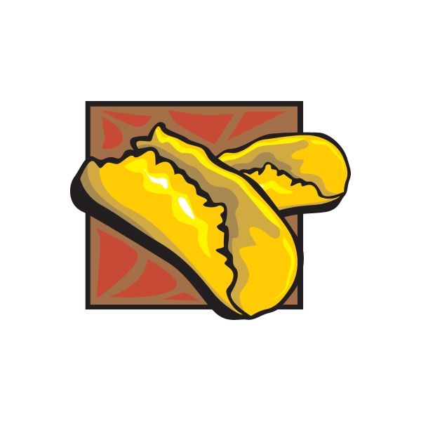 Canoli shells sticker, yellow pastry with dark outline on brown square background