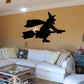 Witch on broom wall decal, black silhouette