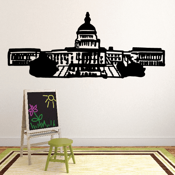 Black Capitol Building wall decal with dome and columns