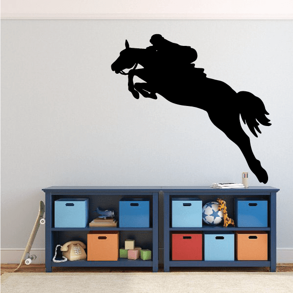 Capriole horse decal with black rearing horse and rider silhouette