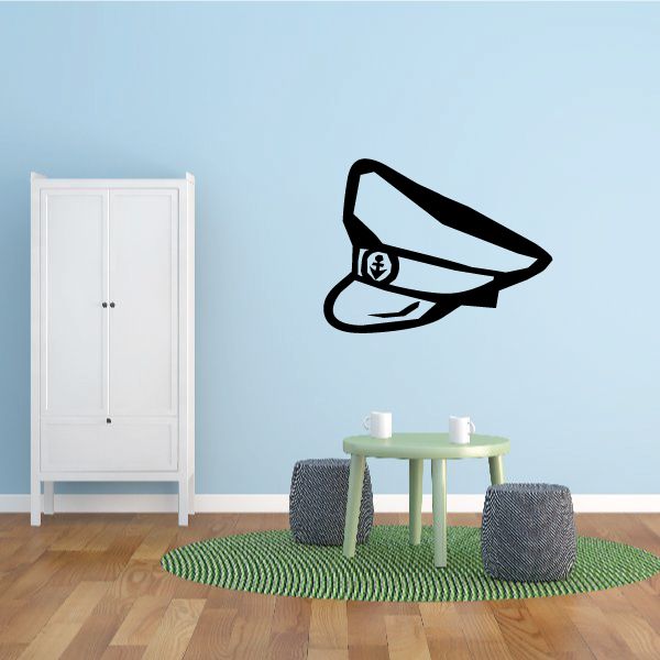 Captain's hat decal, black outline with anchor emblem
