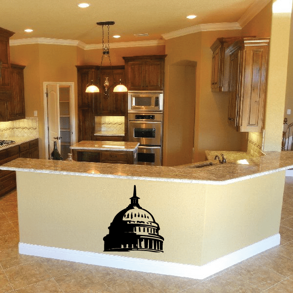 Captiol Building top decal, black capitol building icon on white surface