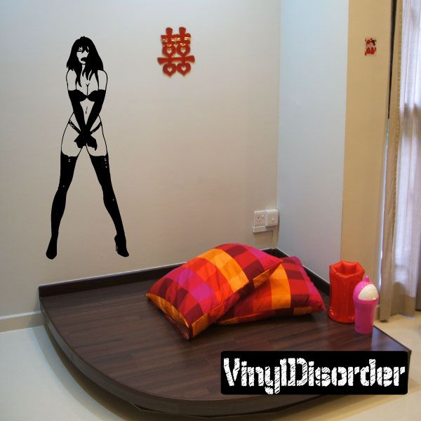 Black female silhouette wall decal with a red Chinese-style character