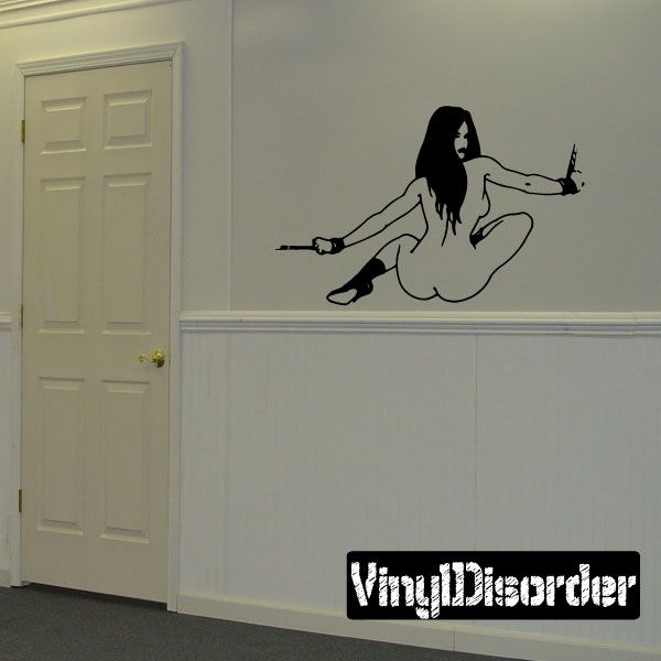 Captured Nude Damsel wall decal of a reclining nude woman silhouette, black and beige